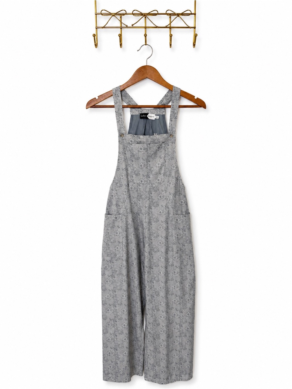Women's Gray Floral Wide-Leg Jumpsuit Romper